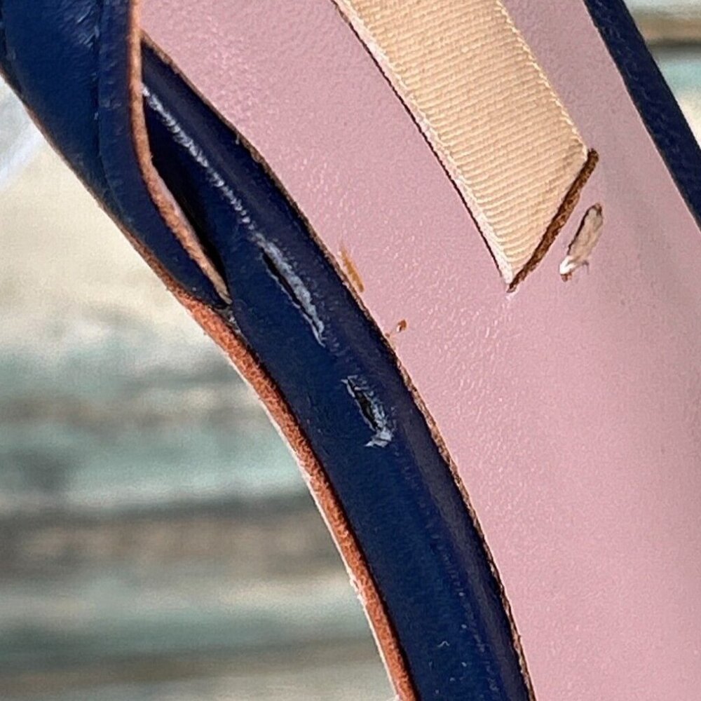 DELTAN Sexy Ankle Strap Sandals Womens 7M Blue All Leather Bow Buckle Strap - Picture 7 of 14